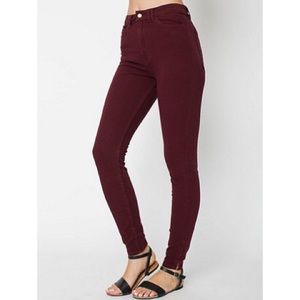 American Apparel burgundy high waisted zipper pant